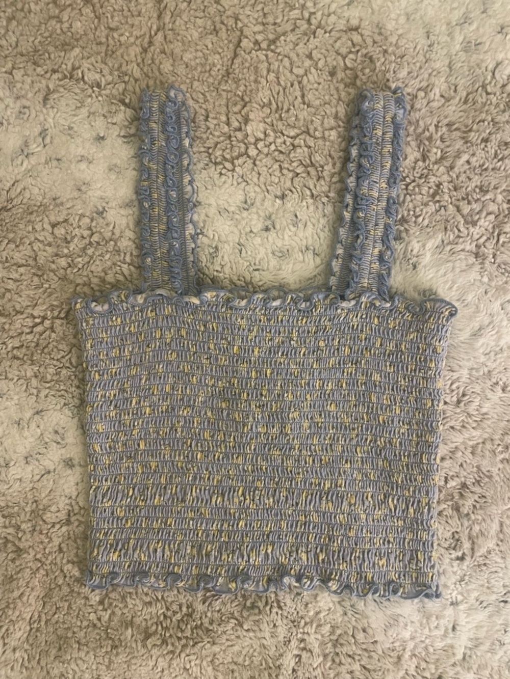 Arizona Jean Company Light Blue Smocked Tank with Yellow Floral Detail Cotton - Picture 2 of 13